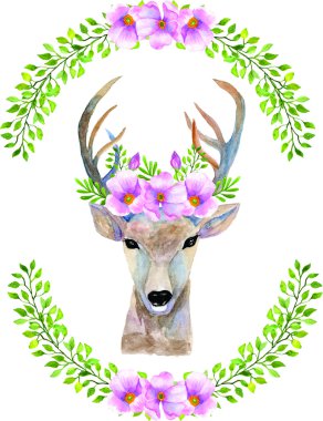 Suluboya çiçek geyik clipart