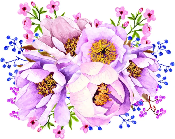 Suluboya peonies buket clipart — Stok Vektör