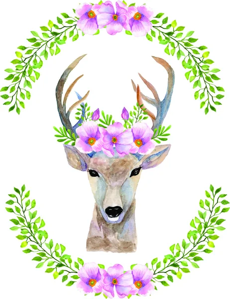 Ακουαρέλα floral ελάφια clipart — Διανυσματικό Αρχείο