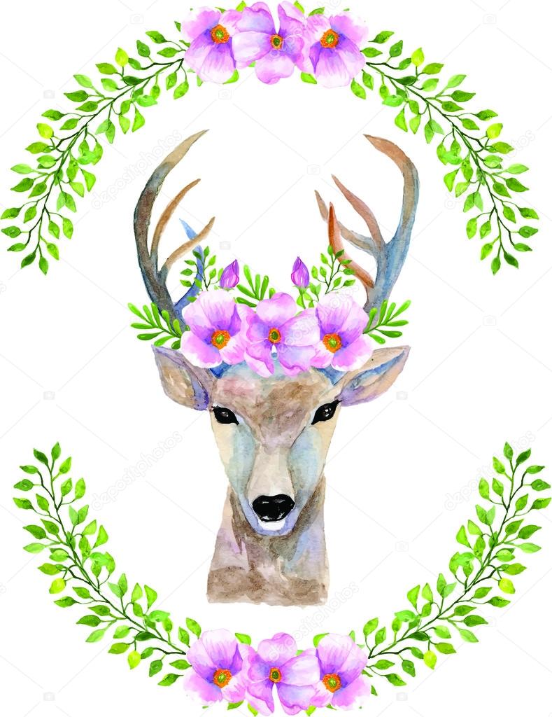 Deer sublimation watercolor Watercolor clipart PNG Flowers Scandinavian style Sublimation graphics Digital download