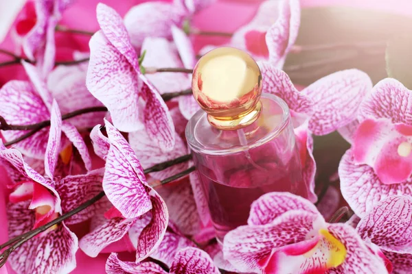 Roze Orchidee Parfum Fles Romantisch Cadeau — Stockfoto