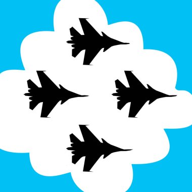 Gökyüzünde bir grup uçak bir bulutun arka planına karşı.