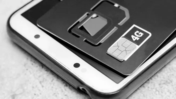 Mobiele Telefoon Simkaart Macro Shot Dichtbij Tehnologie — Stockfoto