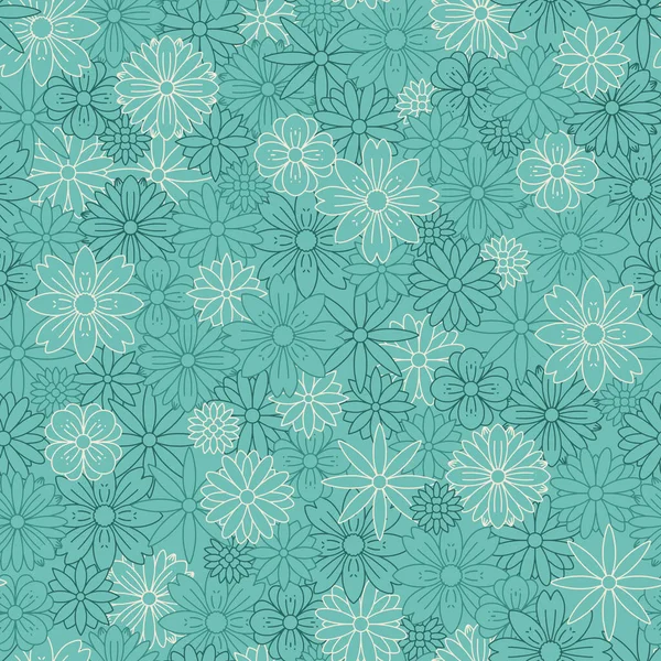 Turkoois blauwe retro bloemen naadloze patroon print — Stockvector