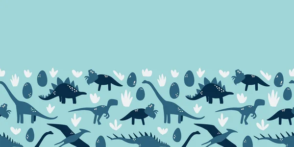Sky blue dinosaur kids seamless border background — Stock Vector