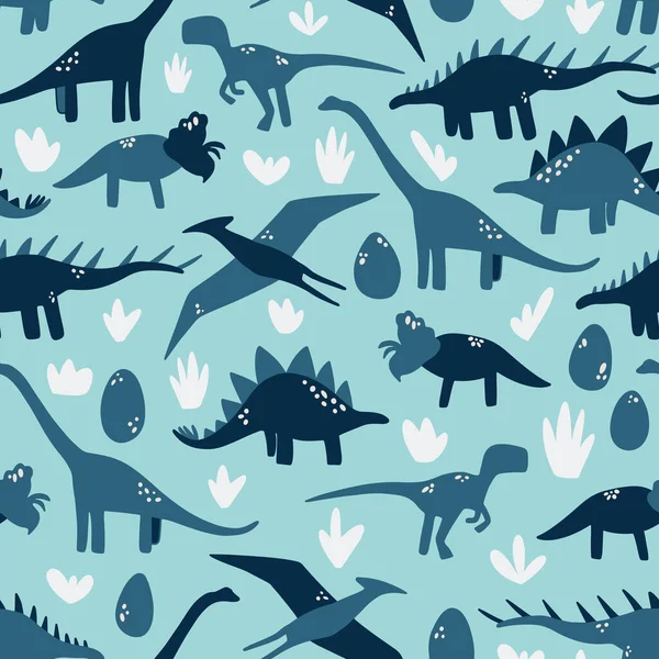 Cielo azul dinosaurio niños sin costuras patrón de fondo — Vector de stock