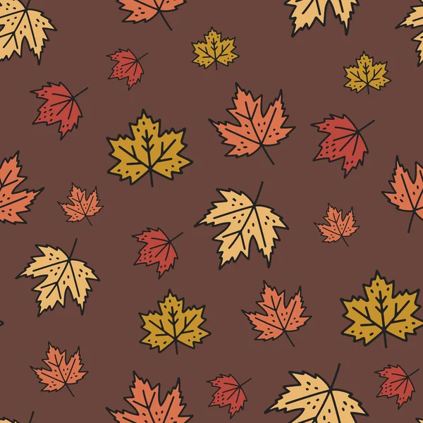 Folhas de outono sem costura padrão em fundo marrom — Vetor de Stock