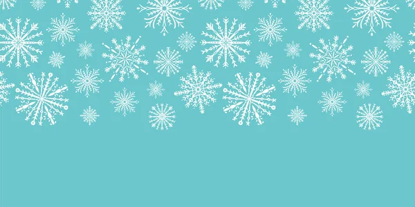 青いクリスマス雪の結晶シームレスボーダーパターン印刷冬の白い幾何学抽象的な花 — ストックベクタ