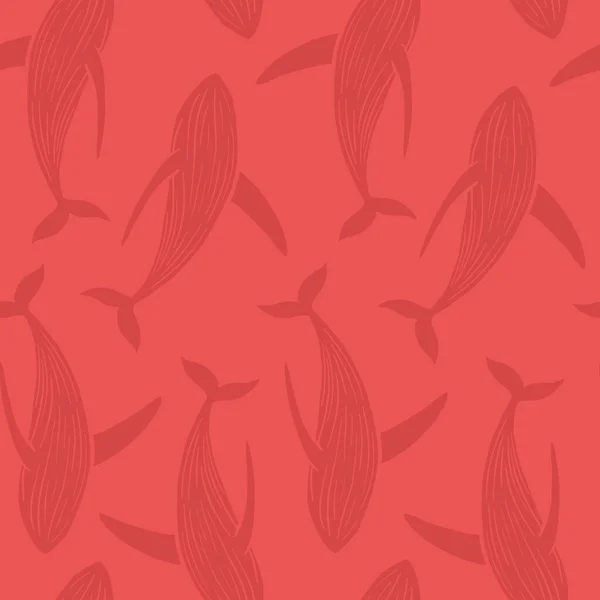 Red whale silhouette texture ripetizione modello sfondo tessuto senza cuciture stampa — Vettoriale Stock