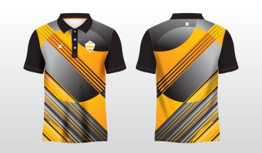 Polo spor tişörtü süsleme şablonu için sarı ve siyah soyut arkaplan
