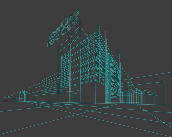 Perspectiva 3d Wireframe de la construcción — Vector de stock