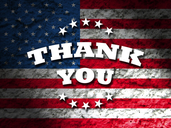 thank you card with american flag grunge style background