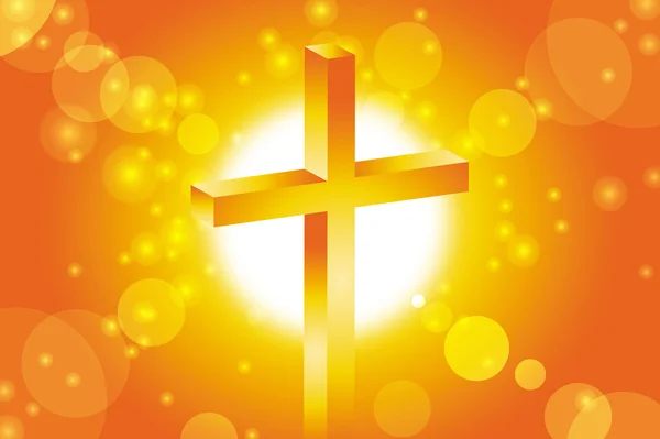 Kříž před abstraktní oranžové slunce pozadí 3 symbol — Stockový vektor