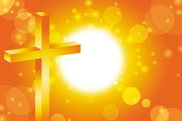 Kříž před abstraktní oranžové slunce pozadí 1 symbol — Stockový vektor
