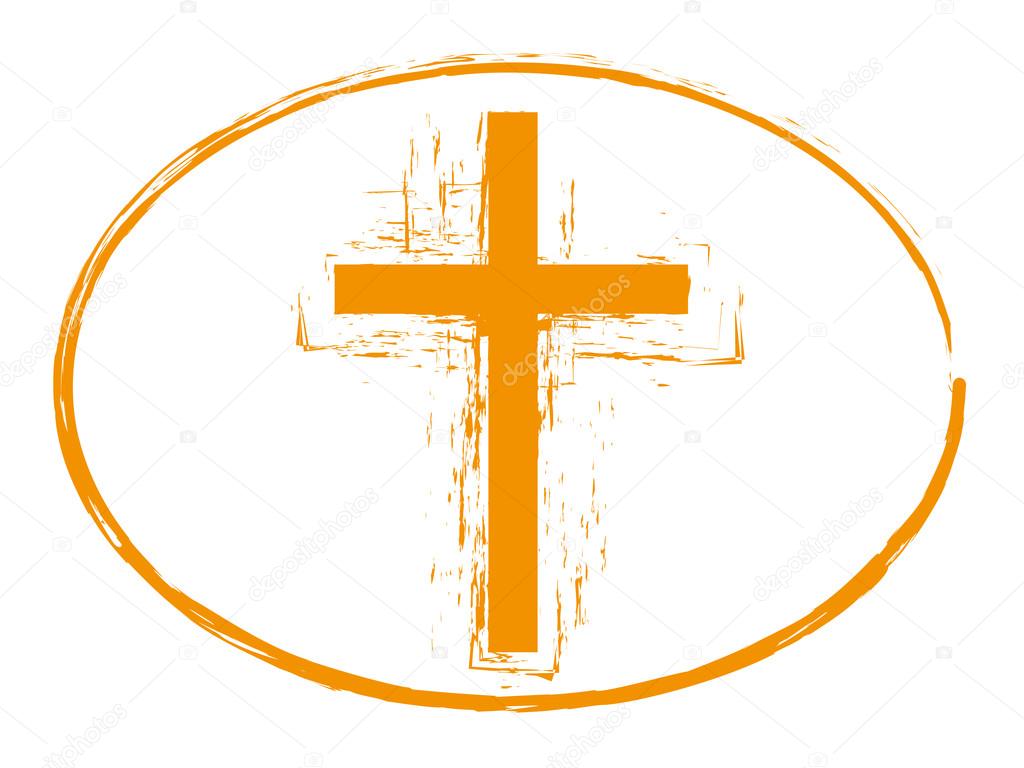 Orange grunge easter cross christian stamp style symbol