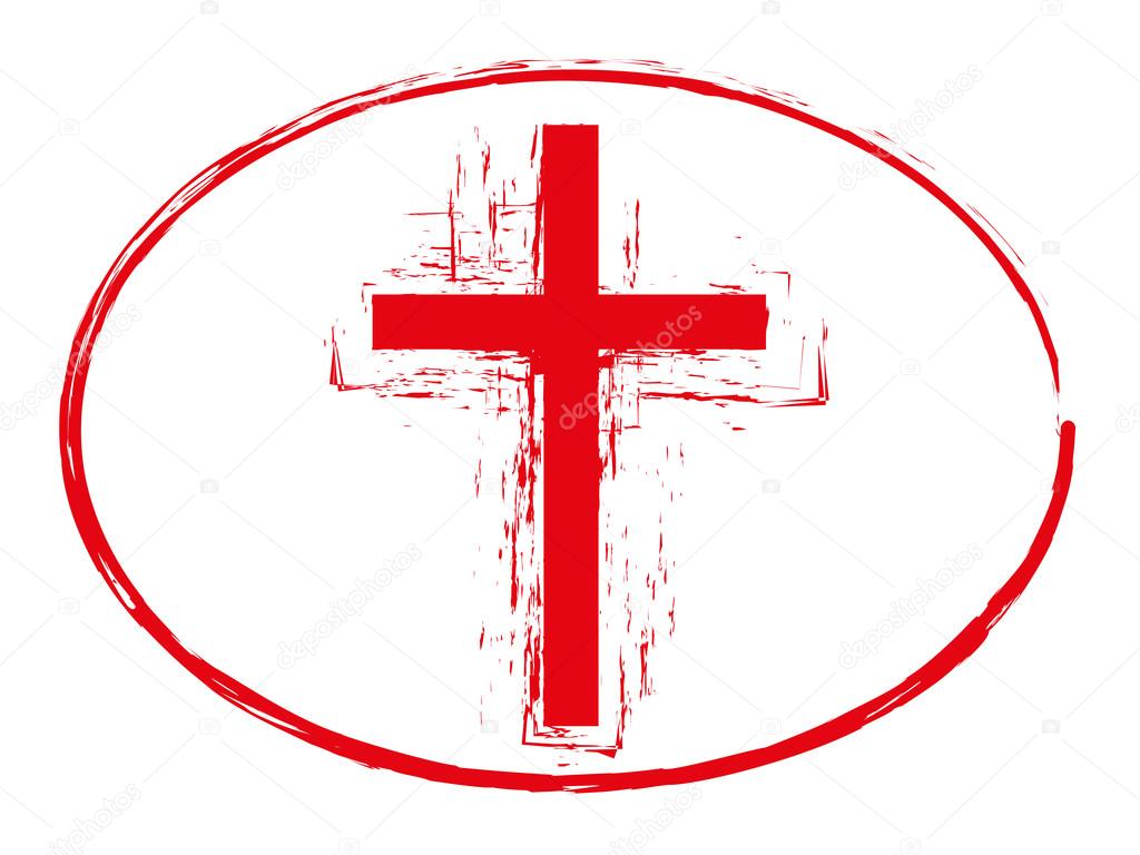 Red grunge easter cross christian stamp style symbol