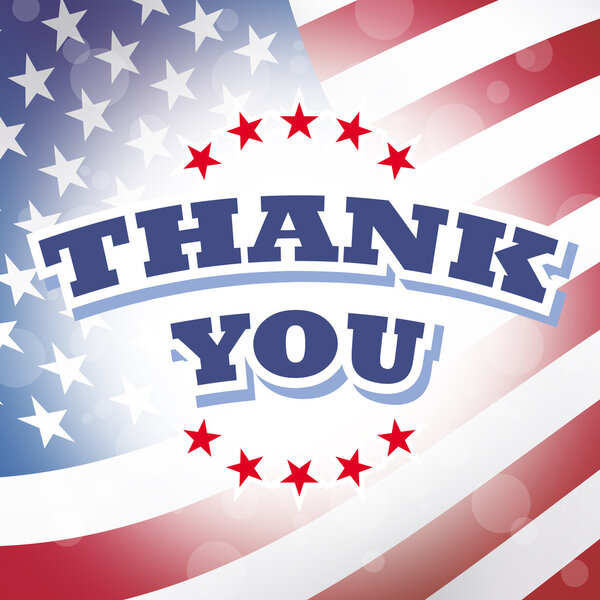 thank you banner with american flag background