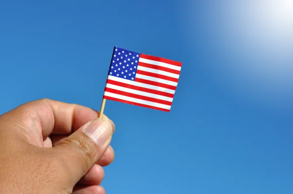 American flag in blue sky for fourth of july independence day background — Stock Photo, Image