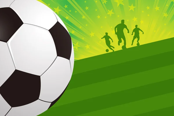足球背景-足球球员和球的在绿色的田野 — 图库矢量图片