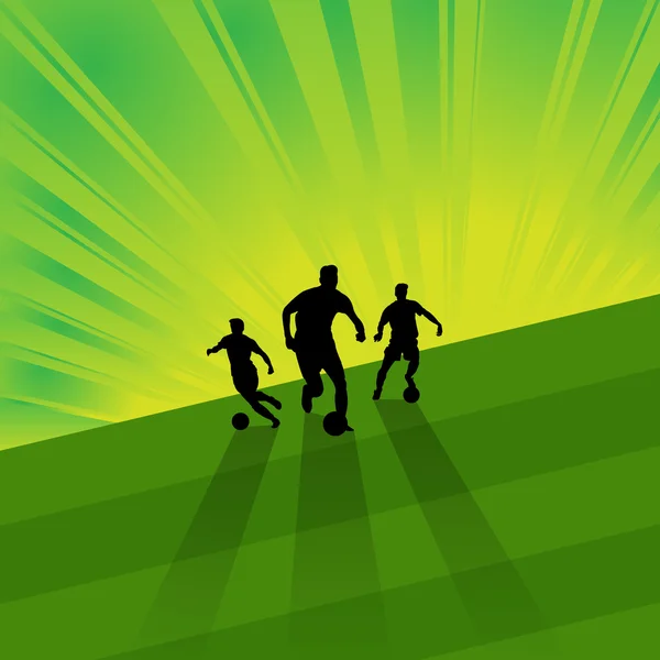 足球背景-足球球员和球的在绿色的田野 — 图库矢量图片