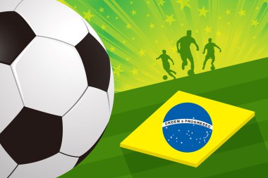 Brezilya futbol arka plan - futbolcu ve yeşil alan üzerinde topu