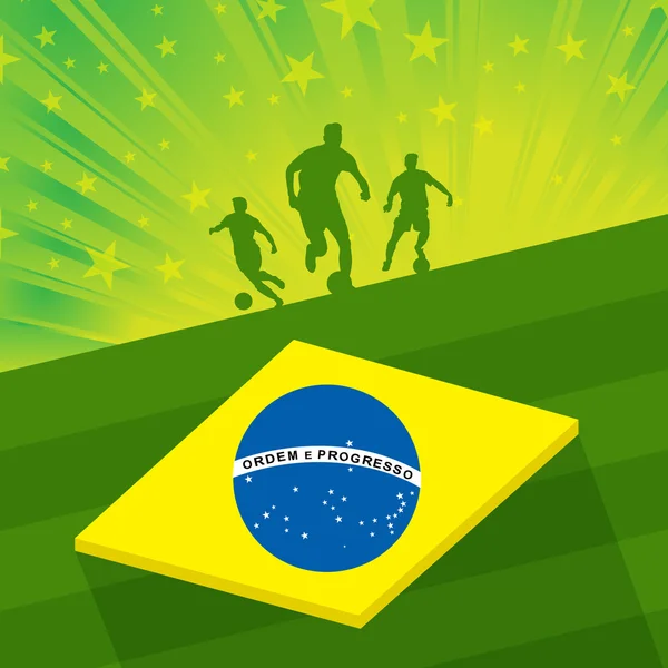 Brasil futebol fundo - jogador de futebol e bola no campo verde — Vetor de Stock