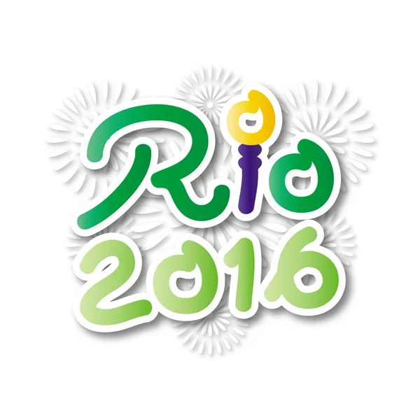 Brasil 2016 Bandeira dos Jogos Olímpicos do Rio de Janeiro com fundo de fogos de artifício —  Vetores de Stock