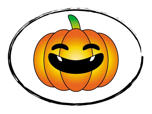 Halloween pumpa orange tecknad stämpel logotypstil isolerad på vit bakgrund, vektorillustration — Stock vektor