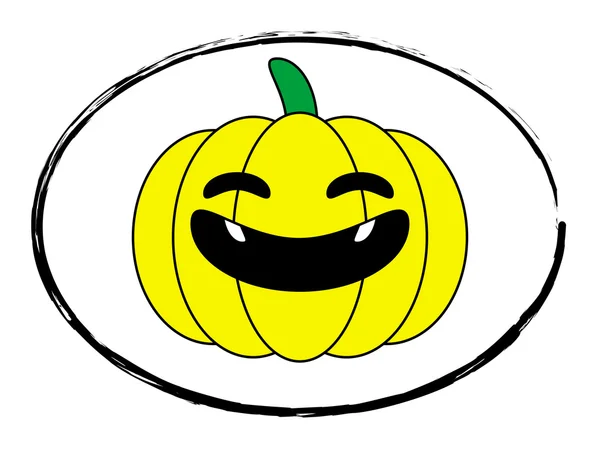 Halloween pumpa gul tecknad stämpel logotypstil isolerad på vit bakgrund, vektorillustration — Stock vektor