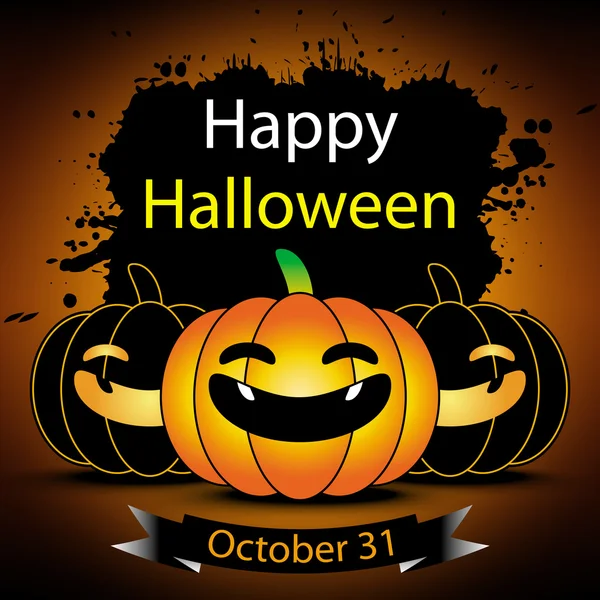 Happy halloween gratulationskort med pumpkin orange bakgrund, vektorillustration — Stock vektor