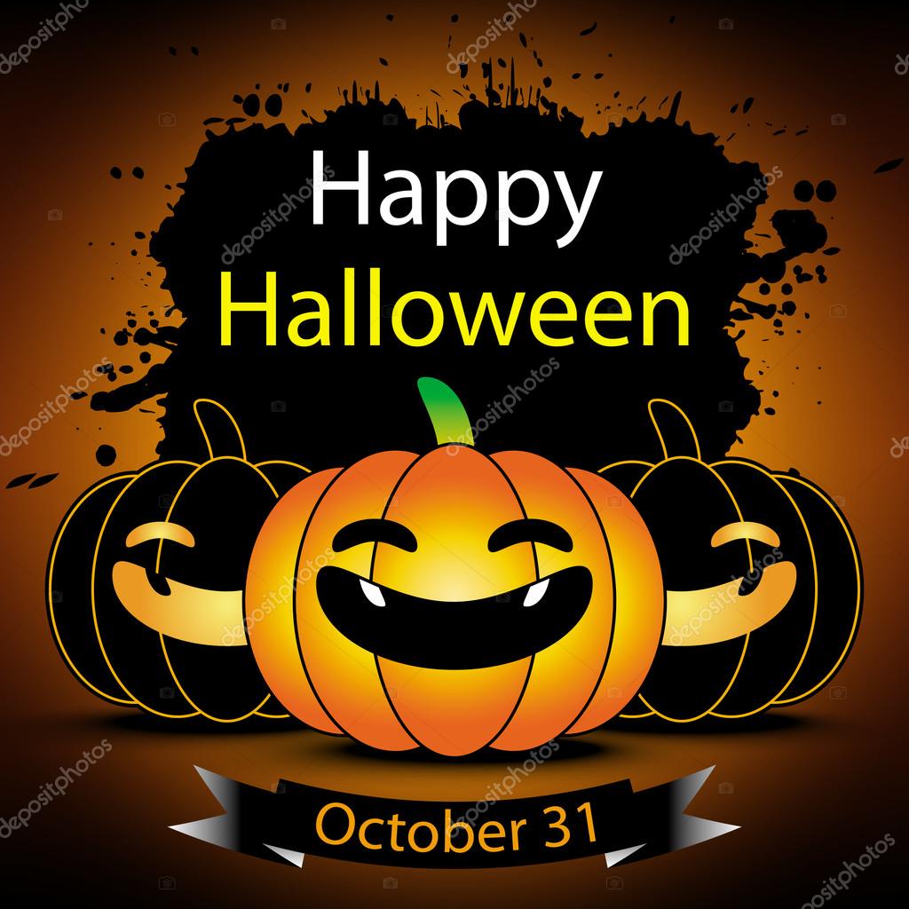 Happy Halloween Greeting Card With Pumpkin Orange Background Vector Illustration Stock Vector C Jitdeposit