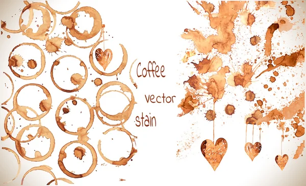 Manchas de tinta de café, salpicos e harts — Vetor de Stock