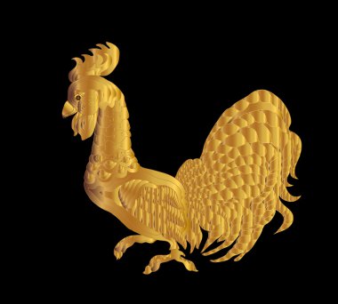 Siyah bir zemin üzerine altın horoz