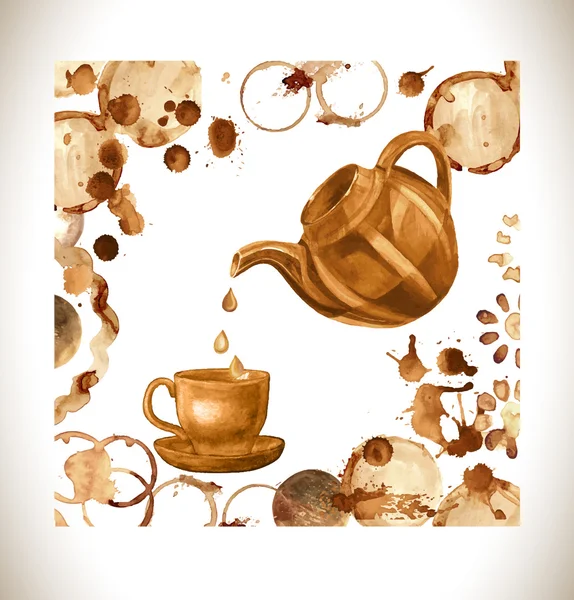 Coffee vector paint cup, splashes and harts — Stock Vector