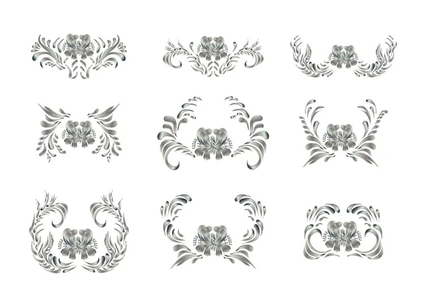 Elemento de diseño real. Flores de plata — Vector de stock