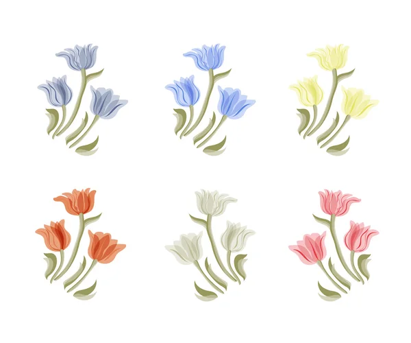 Conjunto de flores de tulipas —  Vetores de Stock