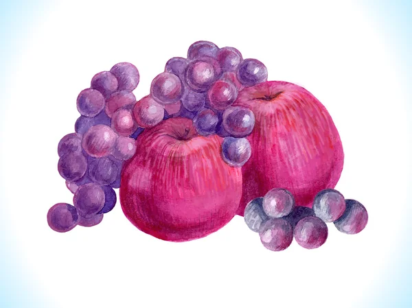 Ripe art  fruits  apples, grapes. — Stock Vector