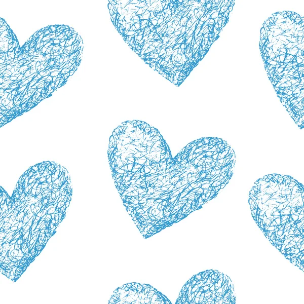 Blå hjärtan seamless mönster. — Stock vektor