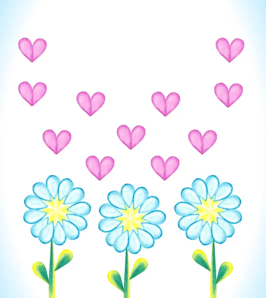 水彩雏菊和心 — 图库矢量图片