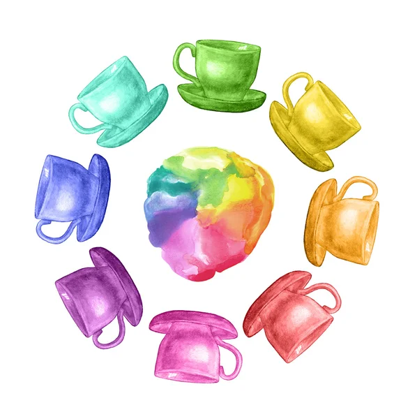 Rainbow frame with cups — Stock Photo, Image