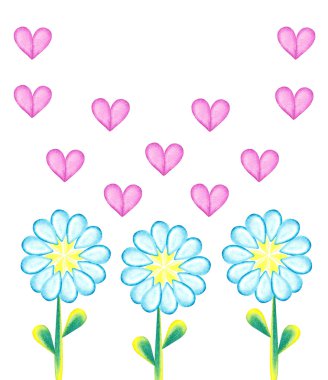 Suluboya papatyalar ve kalpler