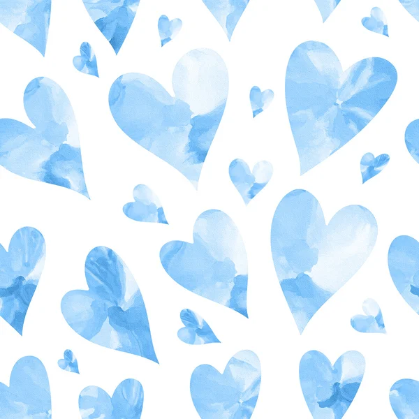 Textura sin costuras con corazones de acuarela azul —  Fotos de Stock