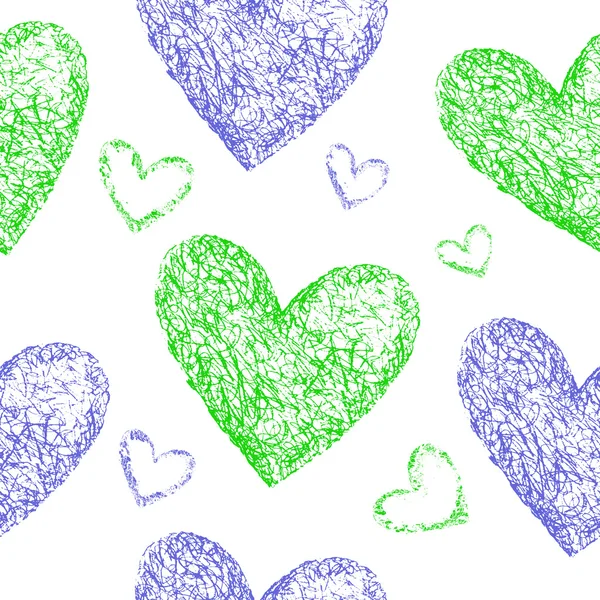 蓝色和绿色的心无缝模式 — 图库照片