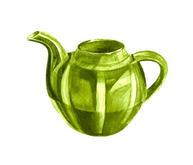 Beyaz zemin üzerine yeşil çaydanlık