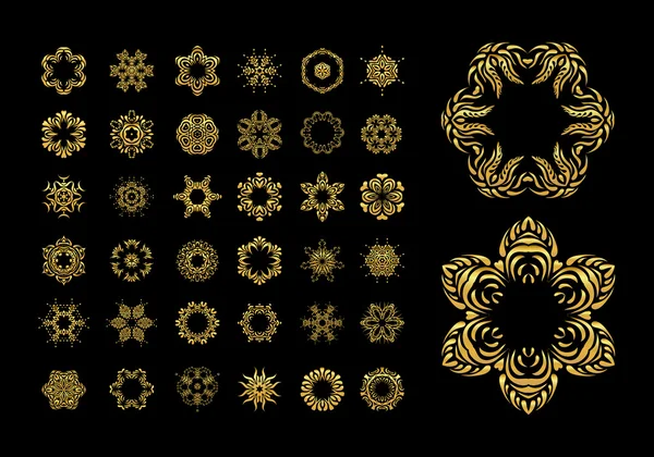 Ornamento circolare in oro su sfondo nero — Vettoriale Stock
