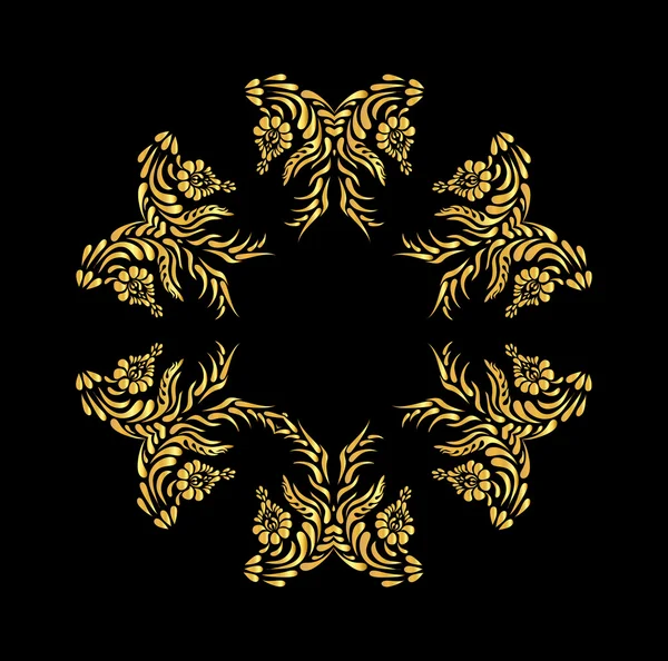 Золотий квітковий візерунок на чорному — стоковий вектор