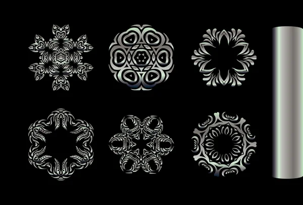 Set zilver fractal mandala — Stockvector