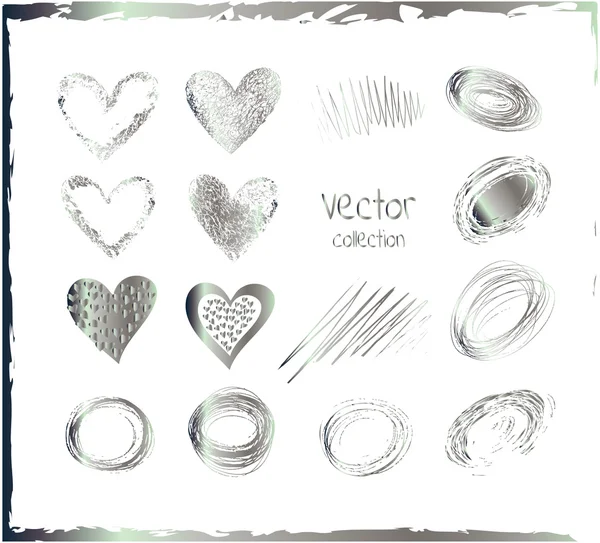Conjunto vectorial de corazones plateados — Archivo Imágenes Vectoriales