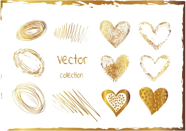 Conjunto de corazones dorados. Arte brillante abstracto — Vector de stock