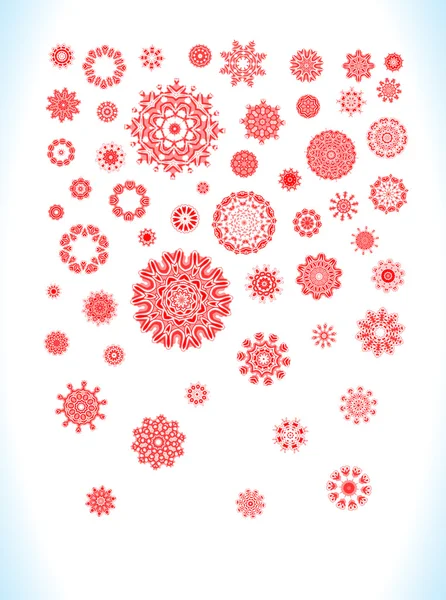 Flocons de neige rouges et étoiles de Noël — Image vectorielle